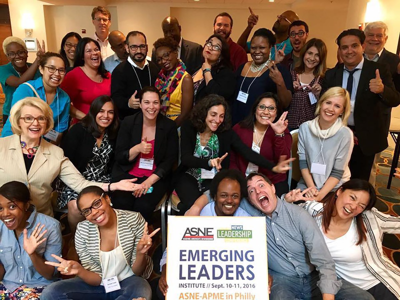 Jill Geisler of Loyola University Chicago (standing, second row at left) organized the American Society of News Editors’ Emerging Leaders Institute in Philadelphia in September 2016. (ASNE)